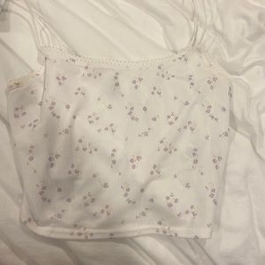 Pacsun white crop with pink flowers crop top | Worn once! Great condition!